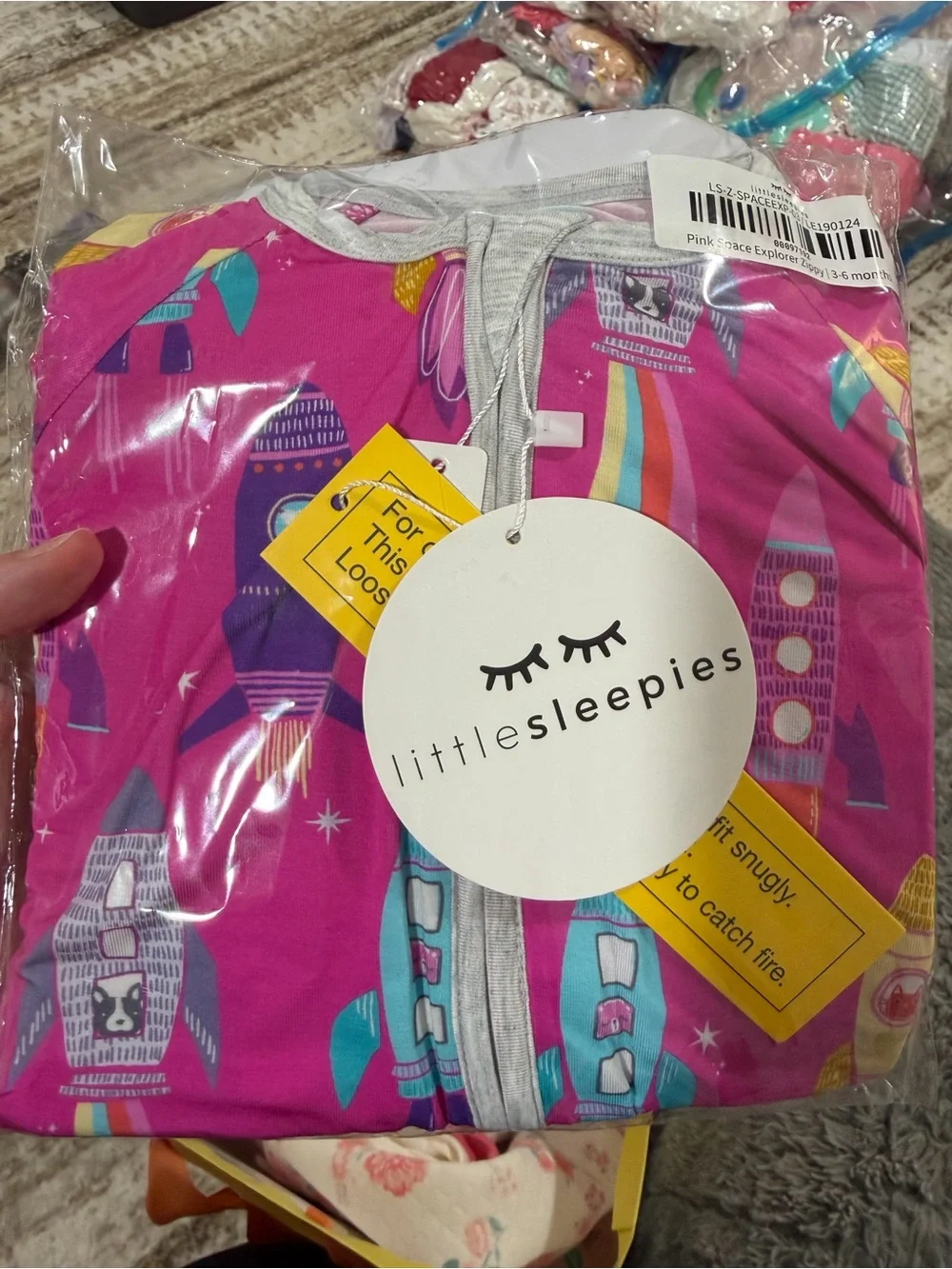 Little Sleepies Magenta Rocket Print Footie Pajamas